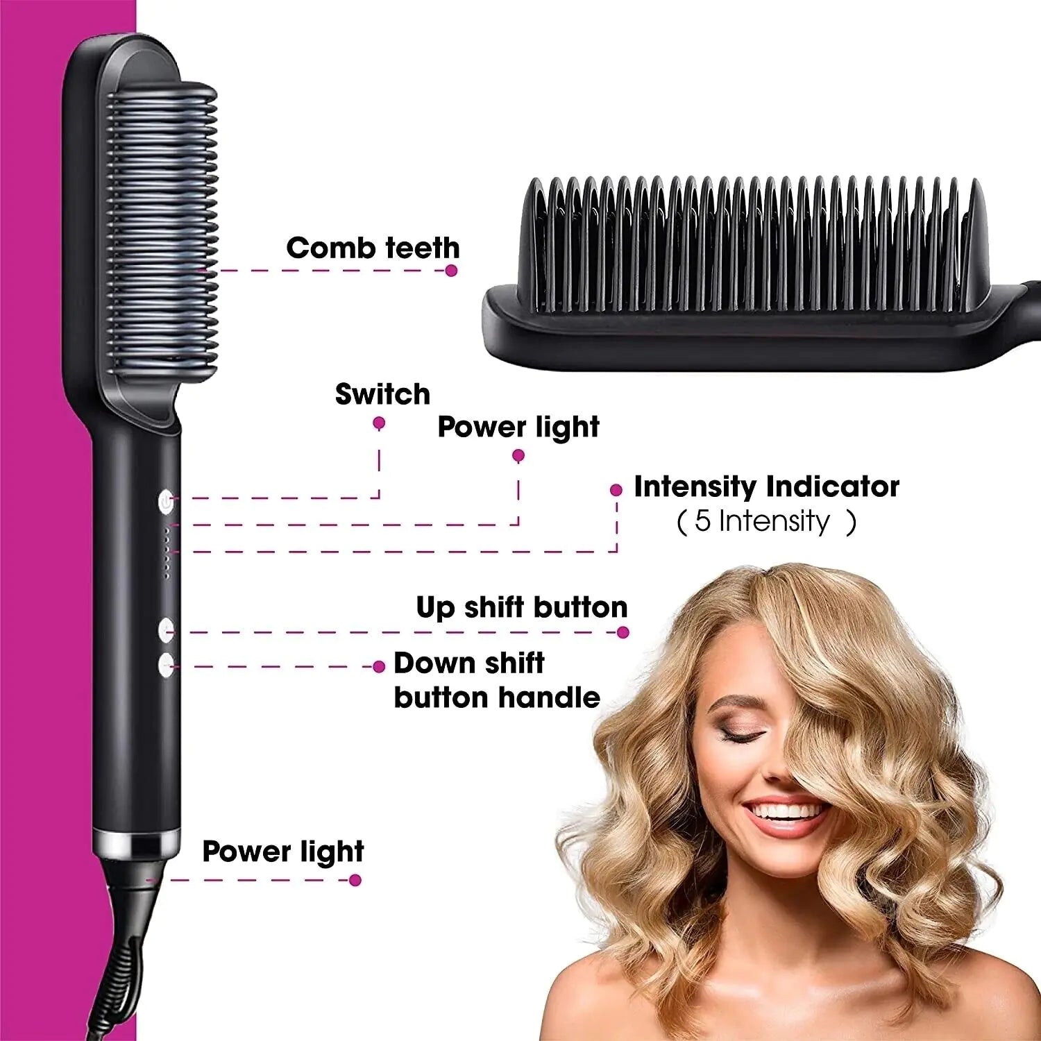 Hair Straightener Brush Straightening Curler Hot Comb Electric Adjustable Heat