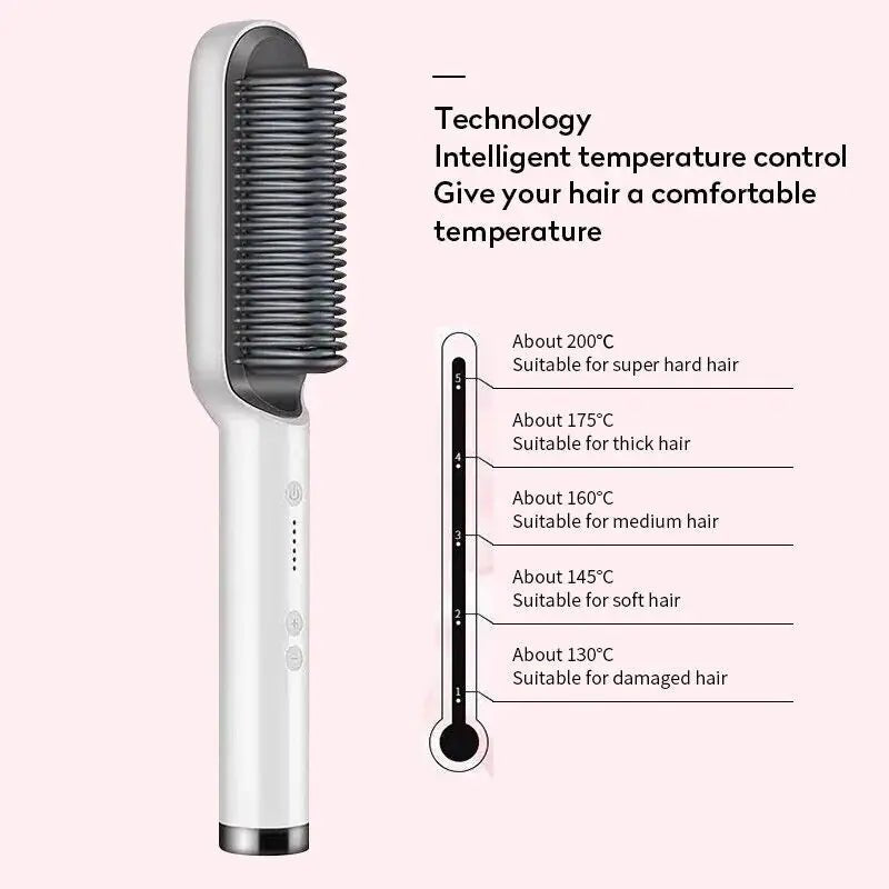 Hair Straightener Brush Straightening Curler Hot Comb Electric Adjustable Heat